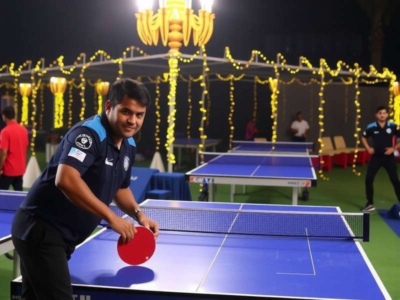 Indian Table Tennis Premiere Diwali Event Indian Table Tennis Premiere Diwali tournament with lights and decorations