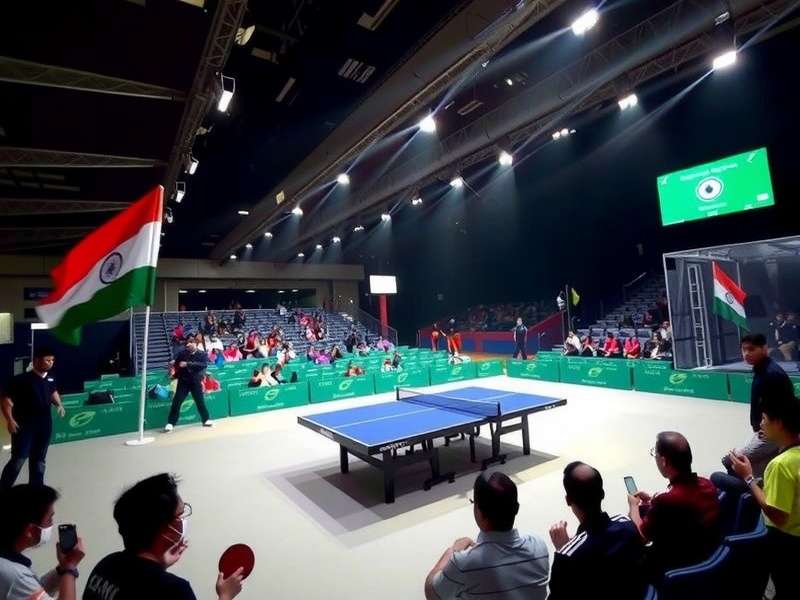 Indian Table Tennis Premiere Stadium Indian Table Tennis Premiere stadium with Indian audience and tricolor flags
